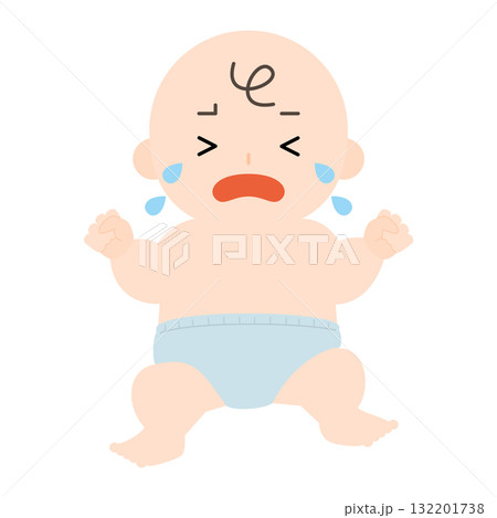 大泣きするおむつ姿の赤ちゃん 大泣きするおむつ姿の赤ちゃん 132201738