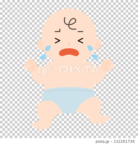 大泣きするおむつ姿の赤ちゃん 大泣きするおむつ姿の赤ちゃん 132201738