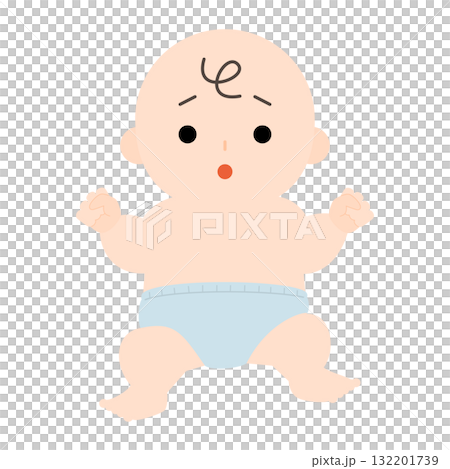 キョトンとしたおむつ姿の赤ちゃん 132201739