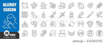 Seasonal allergies thin line icon . disease . Editable stroke . Vector . 132201741