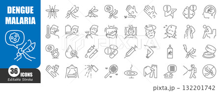Dengue Fever and Malaria infection thin line icon . Editable stroke . Vector . Dengue Fever and Malaria infection thin line icon . Editable stroke . Vector . 132201742