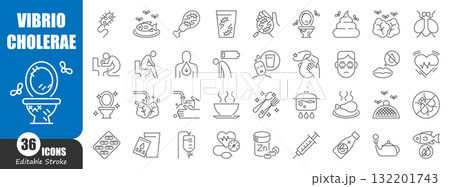 Vibrio cholerae infection thin line icon . Cause of diarrhea and cholera disease . Editable stroke . Vector . Vibrio cholerae infection thin line icon . Cause of diarrhea and cholera disease . Editable stroke . Vector . 132201743