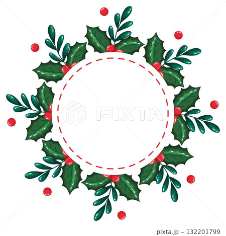 Holly and Green Twig Wreath Circle Frame 132201799