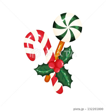 Christmas Candy Canes Lollipop and Holly Set 132201800