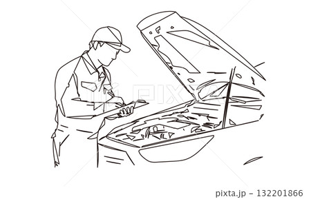 自動車整備士のイメージ線画イラスト素材 自動車整備士のイメージ線画イラスト素材 132201866