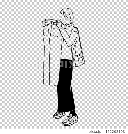 一位手持牛仔布的女士的線條畫插圖 132202108