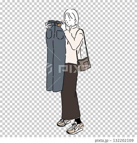 Casual fashion illustration of a woman choosing denim 132202109
