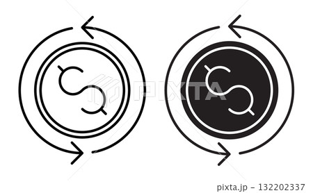 Linear icon. Circulation and exchange of cash currency in the form of coins. Simple vector isolated on white background 132202337