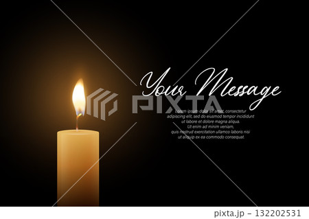 Candle Light, Vector Illustration with Burning Flame on Dark Background. Memorial and Sympathy Horizontal Card Template. Spiritual, Calm Design For Remembrance, Meditation, Condolence and Invitation Candle Light, Vector Illustration with Burning Flame on Dark Background. Memorial and Sympathy Horizontal Card Template. Spiritual, Calm Design For Remembrance, Meditation, Condolence and Invitation 132202531