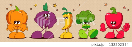 Retro vegetable characters isolated on background 132202554