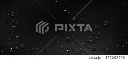 Water drops on smooth black surface 132202696