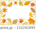 色とりどりに紅葉した落ち葉の長方形フレーム　やさしい手描き水彩タッチのベクターイラスト 132202895