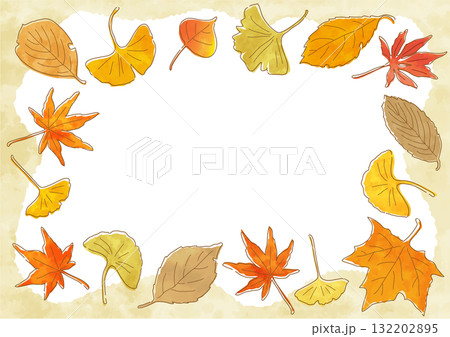 色とりどりに紅葉した落ち葉の長方形フレーム やさしい手描き水彩タッチのベクターイラスト 色とりどりに紅葉した落ち葉の長方形フレーム やさしい手描き水彩タッチのベクターイラスト 132202895