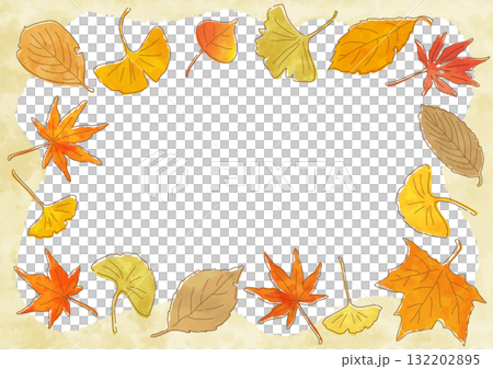 色とりどりに紅葉した落ち葉の長方形フレーム やさしい手描き水彩タッチのベクターイラスト 色とりどりに紅葉した落ち葉の長方形フレーム やさしい手描き水彩タッチのベクターイラスト 132202895