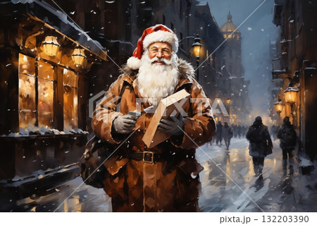 Portrait of Santa, winter, snow covered city street Portrait of Santa, winter, snow covered city street 132203390
