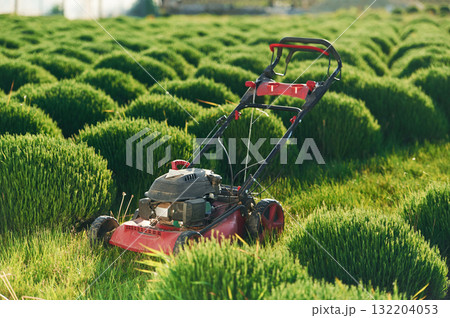 Lawn mower on the green field Lawn mower on the green field 132204053