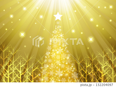 森の中のクリスマスツリー、背景、イラスト、金、横、かわいい、集中線 132204097