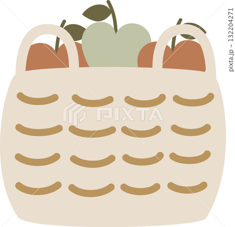 bucket of apple of autumn element, flat vector illustration cartoon design bucket of apple of autumn element, flat vector illustration cartoon design 132204271