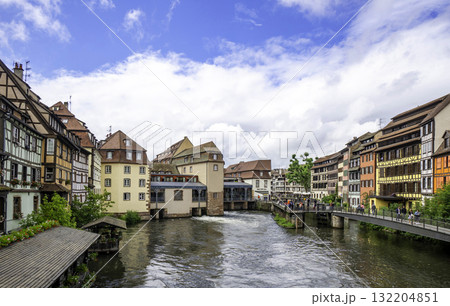 Strasbourg scenic river canal and architecture view, Alsace regi Strasbourg scenic river canal and architecture view, Alsace regi 132204851