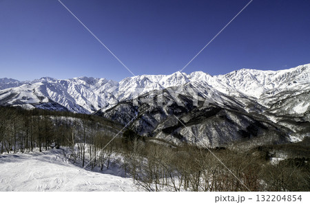 panoramic view of Hakuba Snow Village in winter, Japan. 132204854