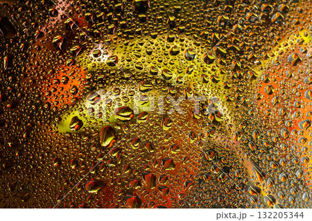 abstract background fall, glass drops autumn yellow leaves wet october weather 132205344