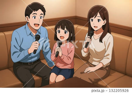 家族でカラオケを楽しむ風景 132205926