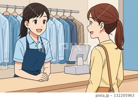 笑顔で接客するクリーニング店の受付 132205963