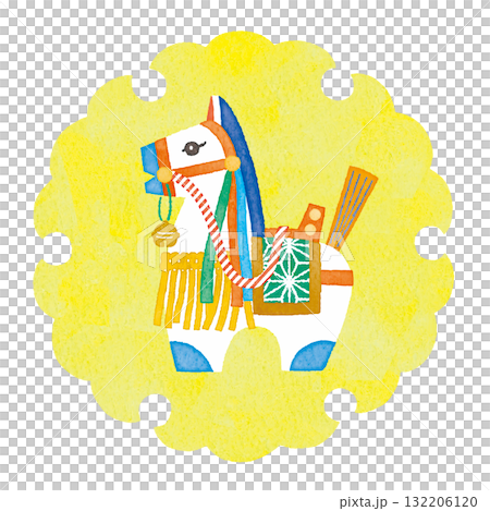 Illustration of a white horse with a snow wheel pattern - Year of the Horse New Year's card material 132206120