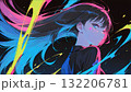 黒い背景でカラフルな配色の長い髪の女性の抽象的なイラストのドット絵 132206781