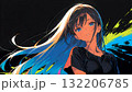 黒い背景でカラフルな配色の長い髪の女性の抽象的なイラストのドット絵 132206785