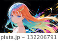 黒い背景でカラフルな配色の長い髪の女性の抽象的なイラストのドット絵 132206791