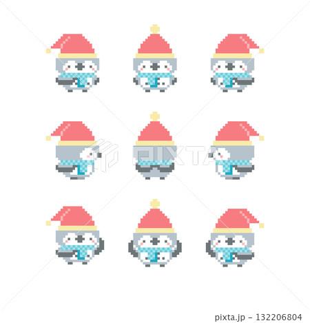 灰色フクロウのサンタのドット絵 132206804