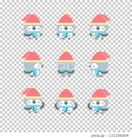 灰色フクロウのサンタのドット絵 132206804