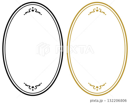 アンティークデザインのフレームセット/縦長/黒/ゴールド/イラスト/素材 132206806