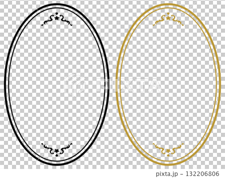 アンティークデザインのフレームセット/縦長/黒/ゴールド/イラスト/素材 132206806