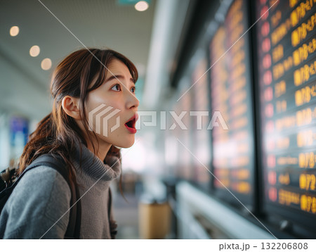 旅行トラブルをイメージさせる驚いた女性の写真 132206808