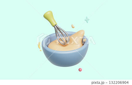 Mixing Batter in the Bowl with a Whisk. 3D Rendering. 132206904