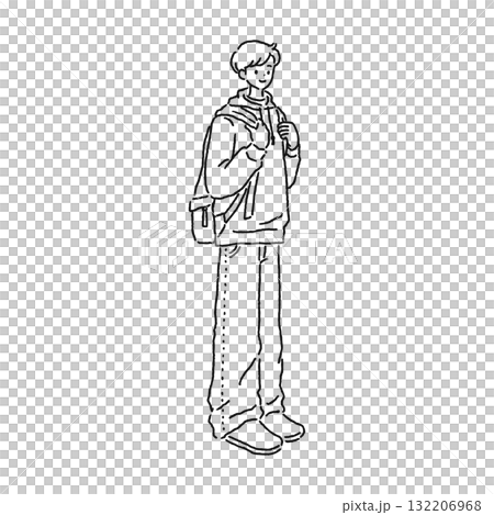 A simple man wearing baggy jeans - line drawing 132206968