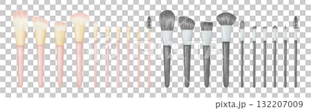 水彩風格粉紅色和黑色化妝刷插畫套裝 水彩風格粉紅色和黑色化妝刷插畫套裝 132207009