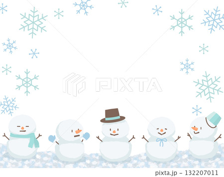 5体の雪だるまと雪の結晶のフレーム 132207011