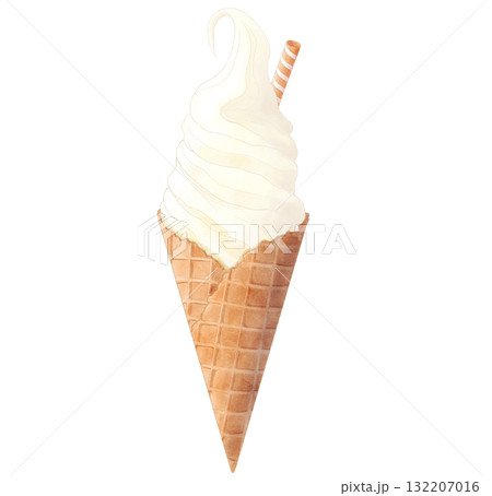 ホワイトチョコが刺さったバニラ味のソフトクリーム 水彩 132207016
