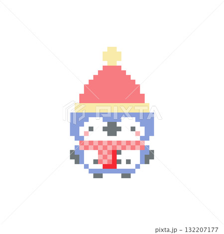青色フクロウのサンタのドット絵 青色フクロウのサンタのドット絵 132207177