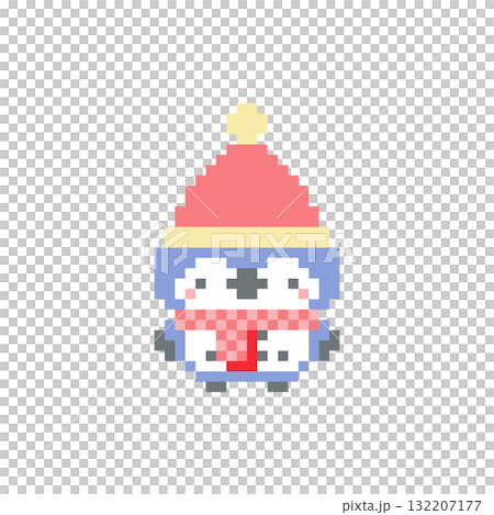 青色フクロウのサンタのドット絵 青色フクロウのサンタのドット絵 132207177
