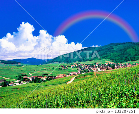 フランス東部の美しい田園風景にかかる虹 132207251