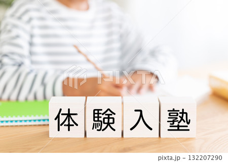 体験入塾のブロックと勉強をする小学生の男の子 132207290