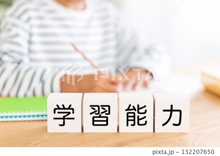 学習能力のブロックと勉強をする小学生の男の子 学習能力のブロックと勉強をする小学生の男の子 132207650