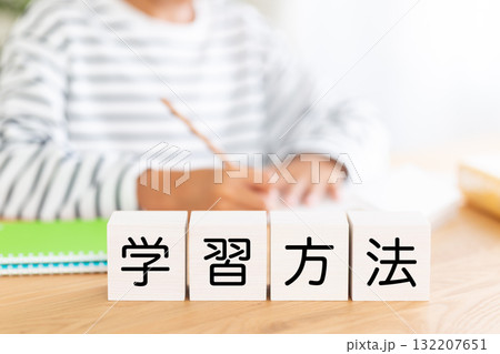 学習方法のブロックと勉強をする小学生の男の子 132207651