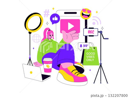 Influencers Lifestyle Vector Illustration Featuring a Photo on Social Media with a Smartphone for Followers to Promote Products and Brand Endorsements Influencers Lifestyle Vector Illustration Featuring a Photo on Social Media with a Smartphone for Followers to Promote Products and Brand Endorsements 132207800