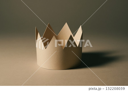 紙の王冠で権力の儚さを表現したコンセプチュアルな写真 紙の王冠で権力の儚さを表現したコンセプチュアルな写真 132208039