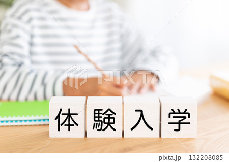 体験入学のブロックと勉強をする小学生の男の子 132208085